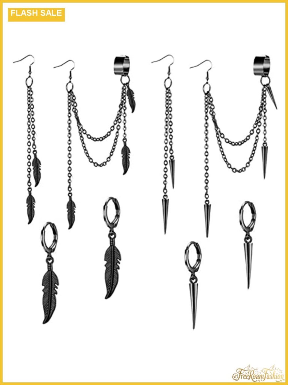 8 Pack Gothic Chain Ear Cuff Set Unisex Threader Cartilage Jewelry